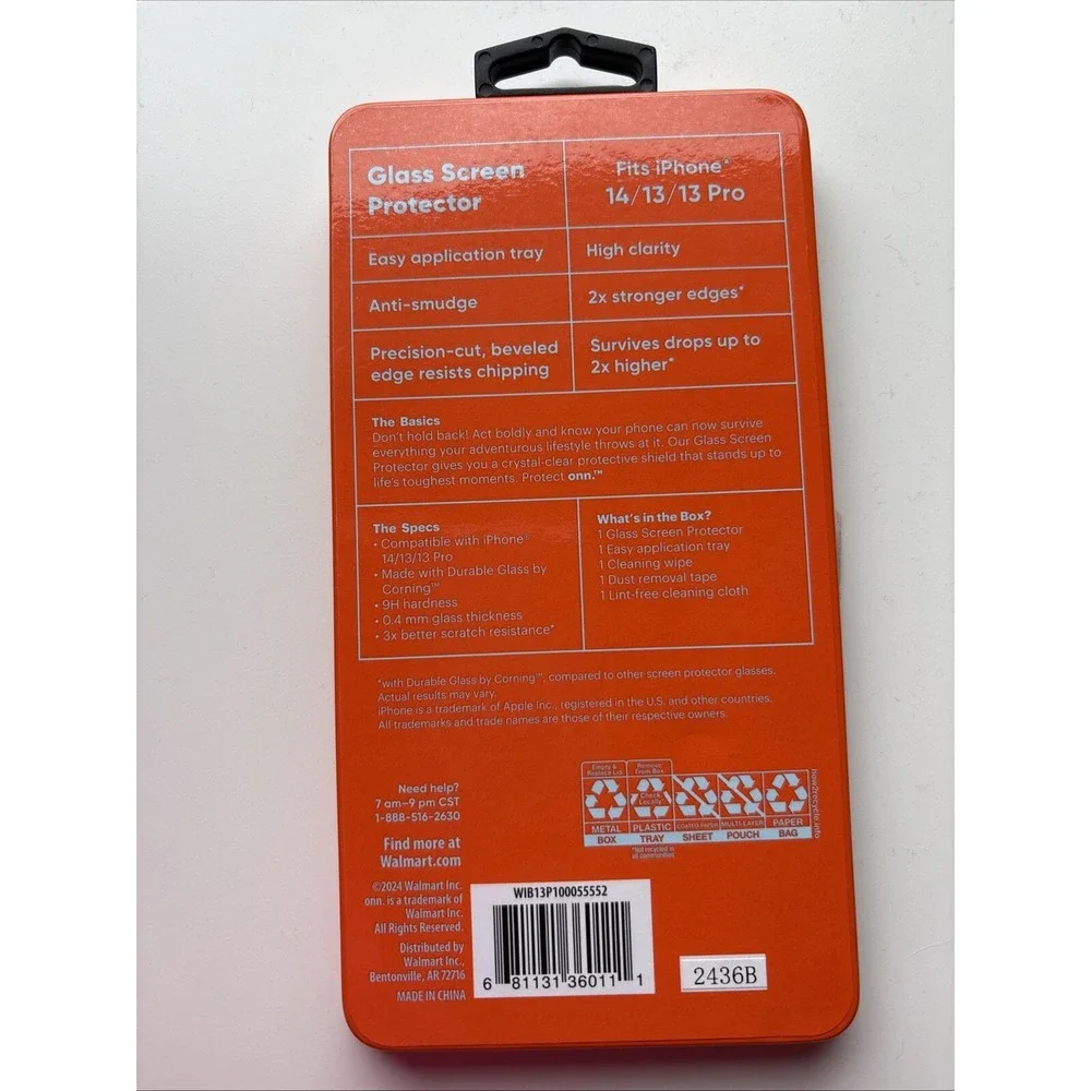 Protect Onn.‎ Glass Screen Protector For Iphone 14/13 13 Pro Open Box NEW